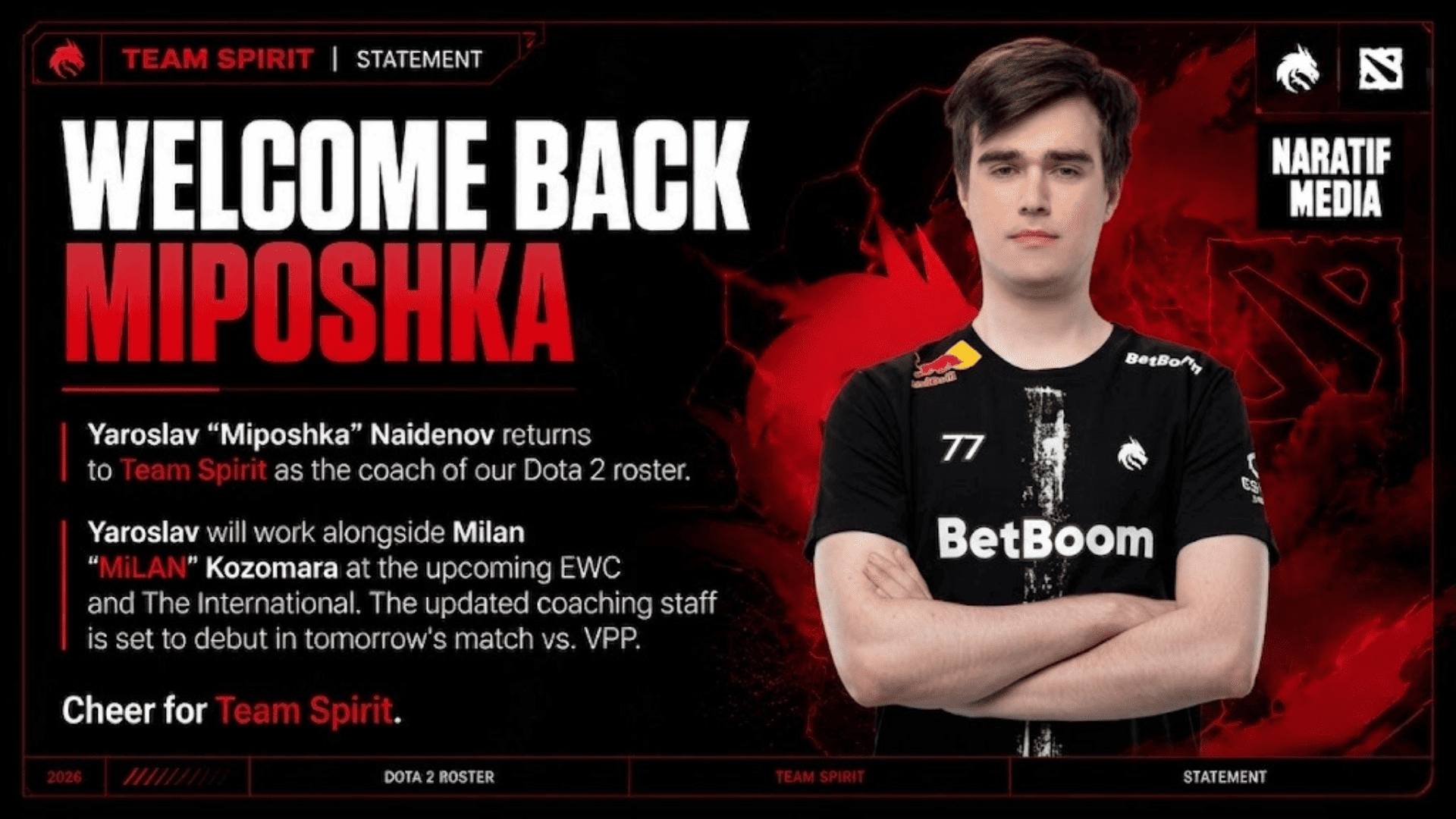 Miposhka Kembali ke Tim Spirit sebagai Pelatih Dota 2, Siap Hadapi TI 2026 dan EWC 2026