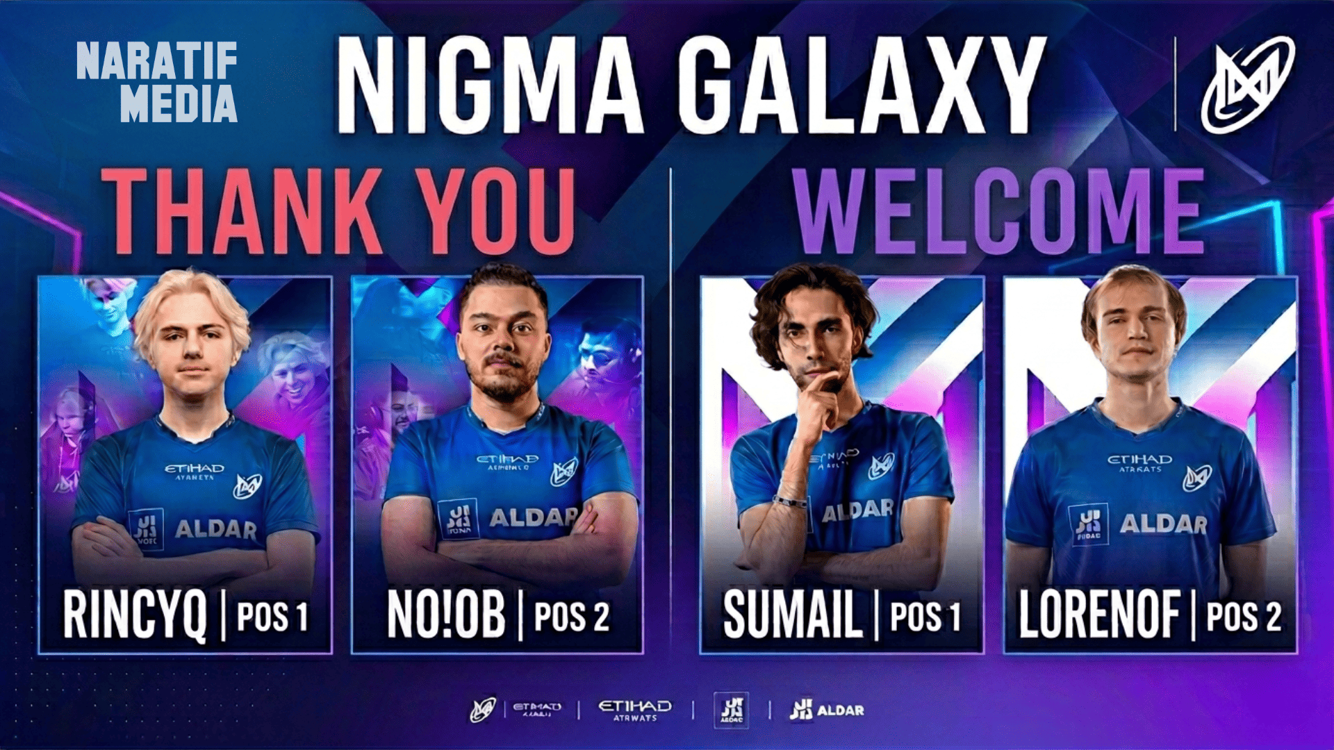Nigma Galaxy merombak roster Dota 2 dengan merekrut SumaiL dan lorenof pada 8 Juni 2026. (Naratifmedia.com/x.com/NigmaGalaxy)