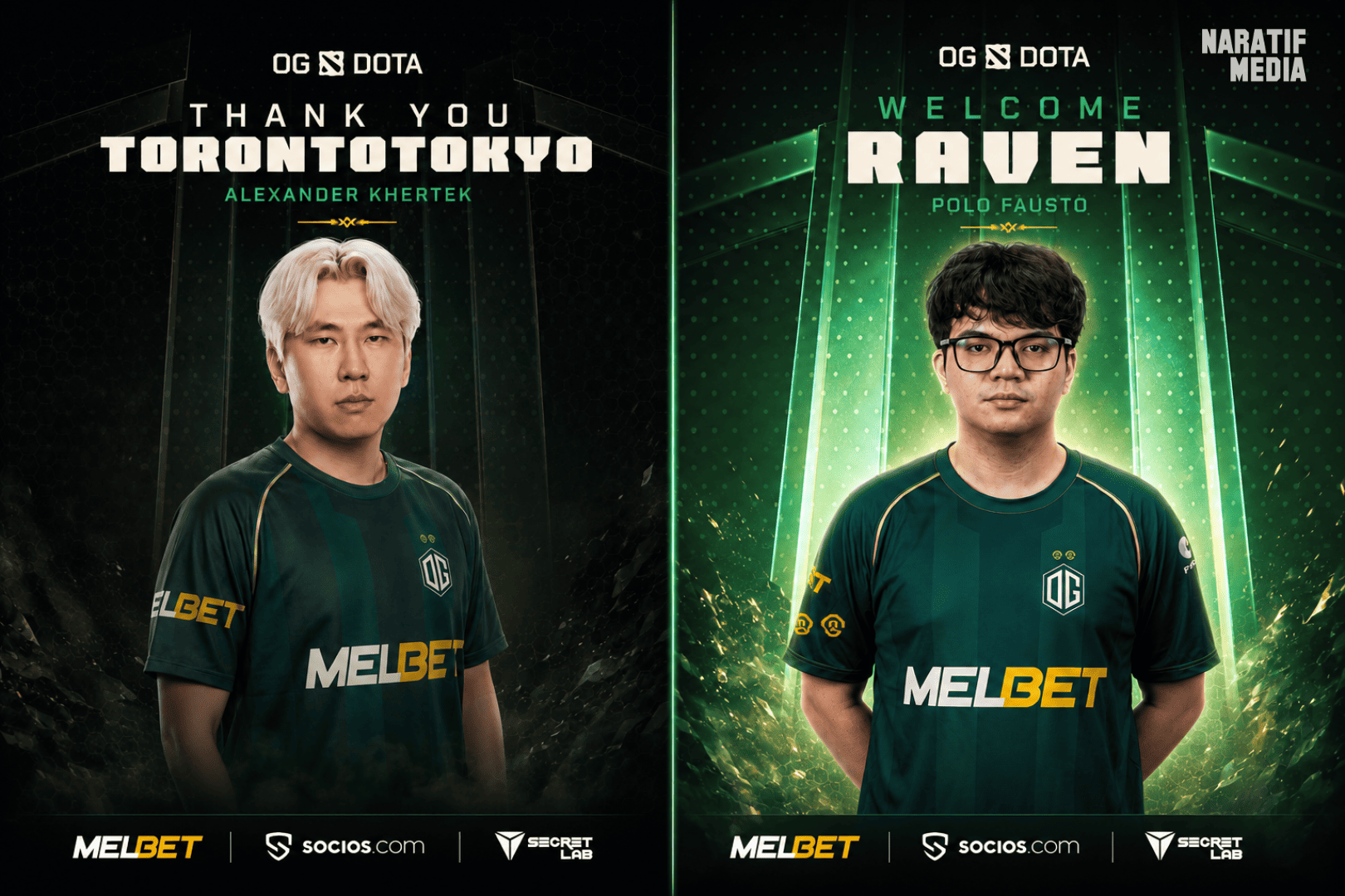 OG mengumumkan berakhirnya masa pinjaman TORONTOTOKYO serta kedatangan Raven dari Team Ivory. (Naratifmedia.com/x.com/OGesports)