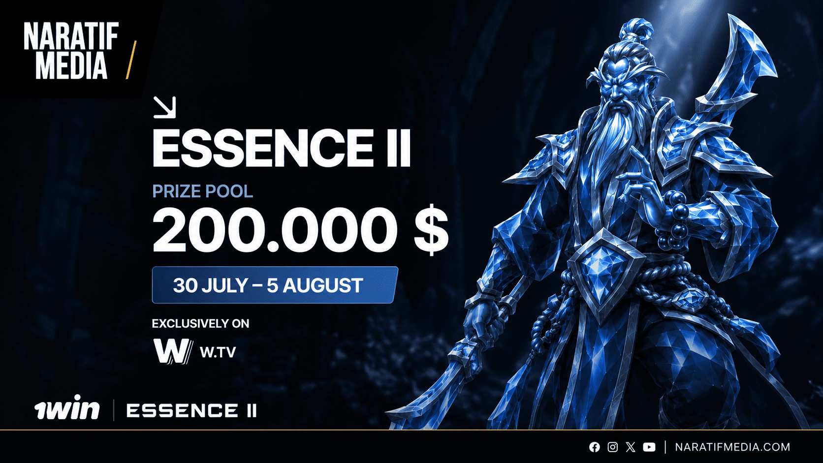 Sepuluh tim Dota 2 dunia bersaing di 1win Essence II yang berlangsung pada 30 Juli – 5 Agustus 2026 (naratifmedia.com/1win_essence)