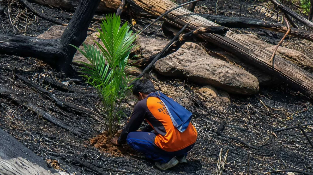 Bibit kelapa sawit ditemukan tumbuh di area yang sebelumnya terdampak kebakaran